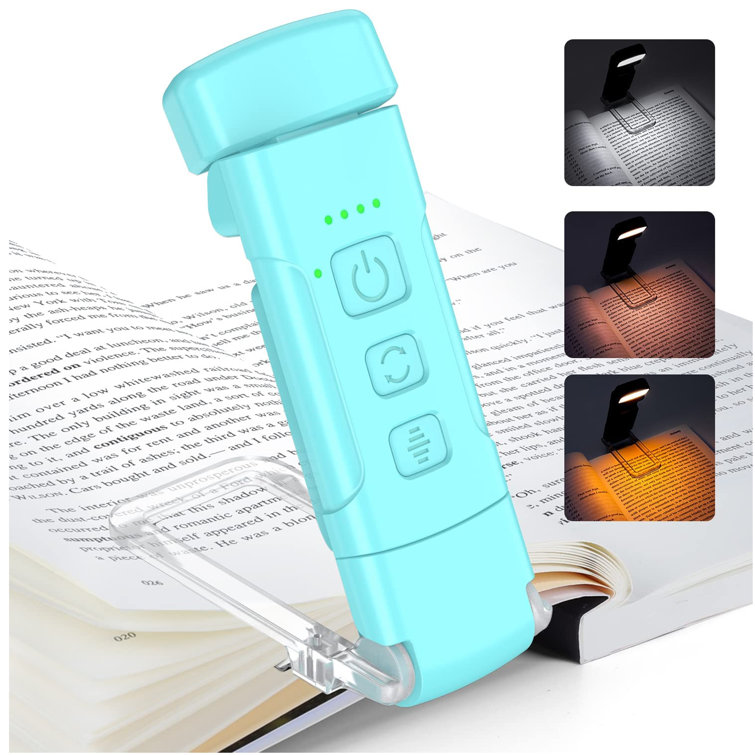 Book Light With Timer Usb Rechargeable Reading Light With Memory Function 1.4 Oz Ultralight Clip On Bookmark Light 3 Colors 5 Brightness 500 Mah